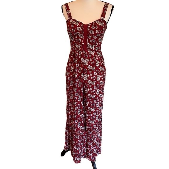 American Eagle Boho Cottagecore Red Floral Jumpsuit Flare Ruffle Leg Women Sz 4 - Picture 10 of 16